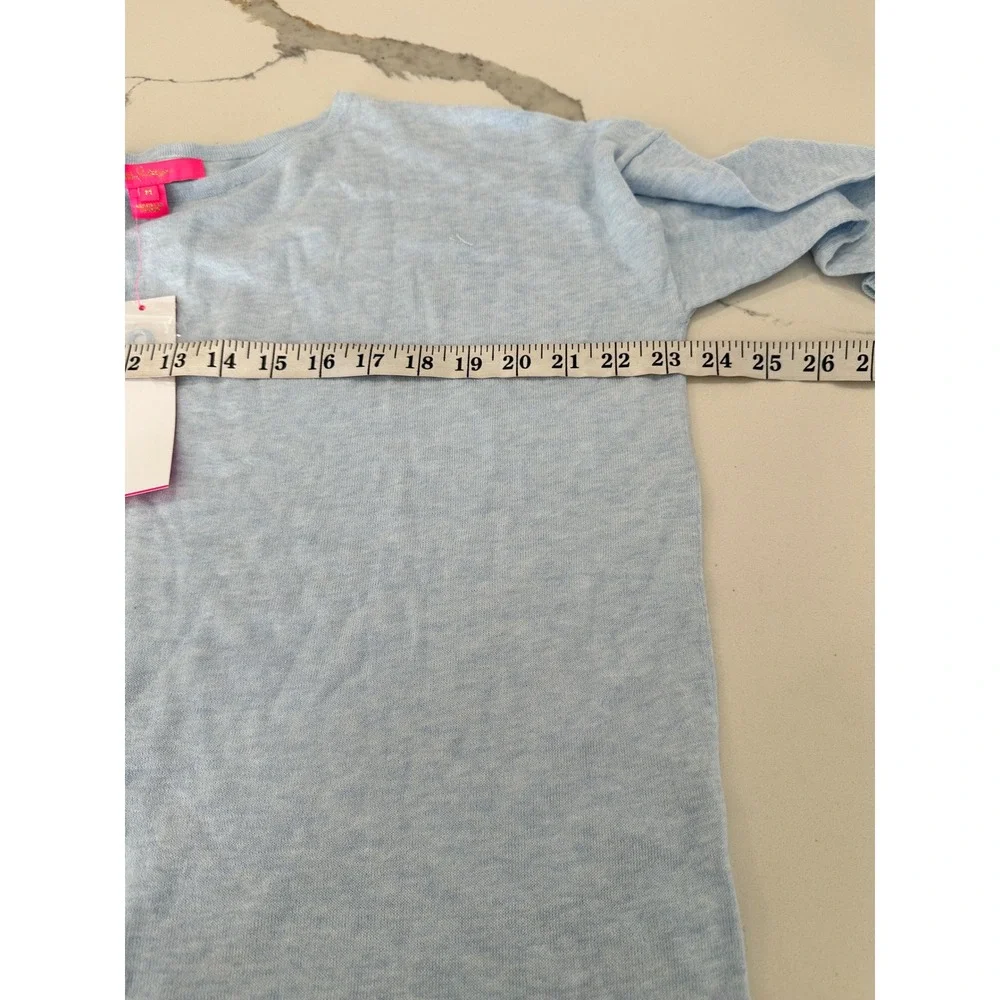 Lilly Pulitzer Charla Sweater Blue Heathered‎ Coolmax Metallic Ruffle Cuff M NEW
